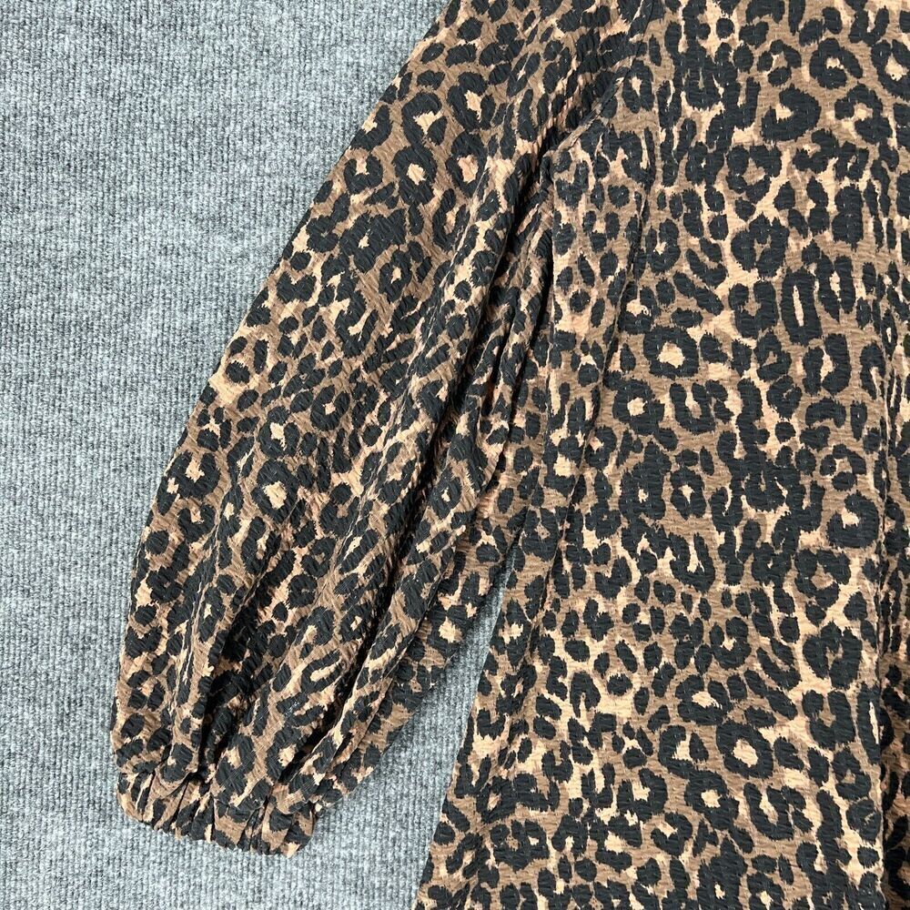 ASOS Design Leopard Print Midi Dress Womens 14 A-Line Double V-Neck Crinkle - Picture 4 of 9
